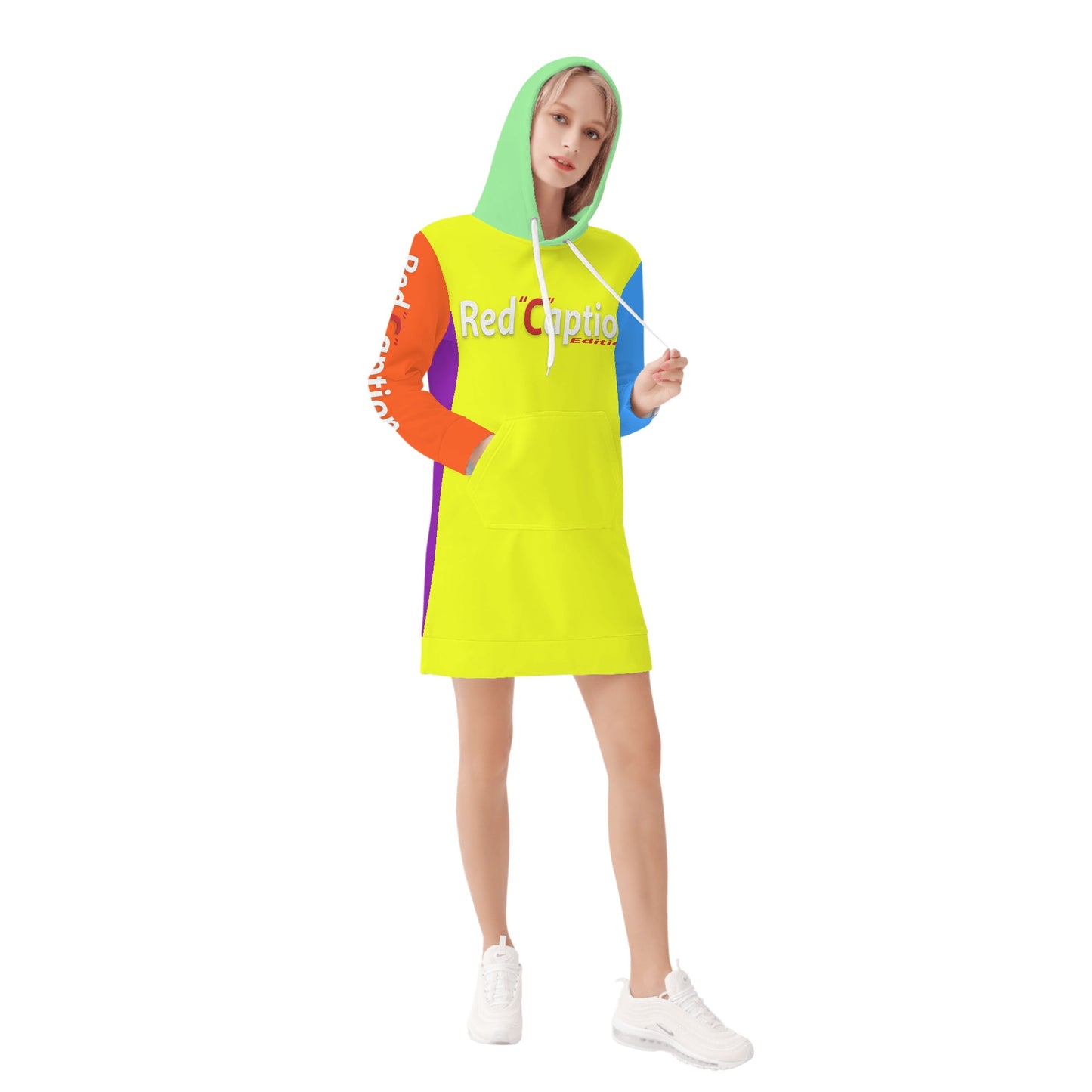 Red Caption Hoodie Dress