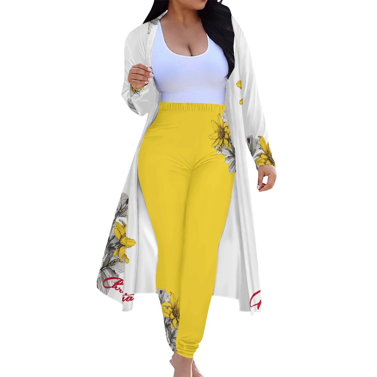 Yellow Bloom - 3 pc Cardigan and Leggins