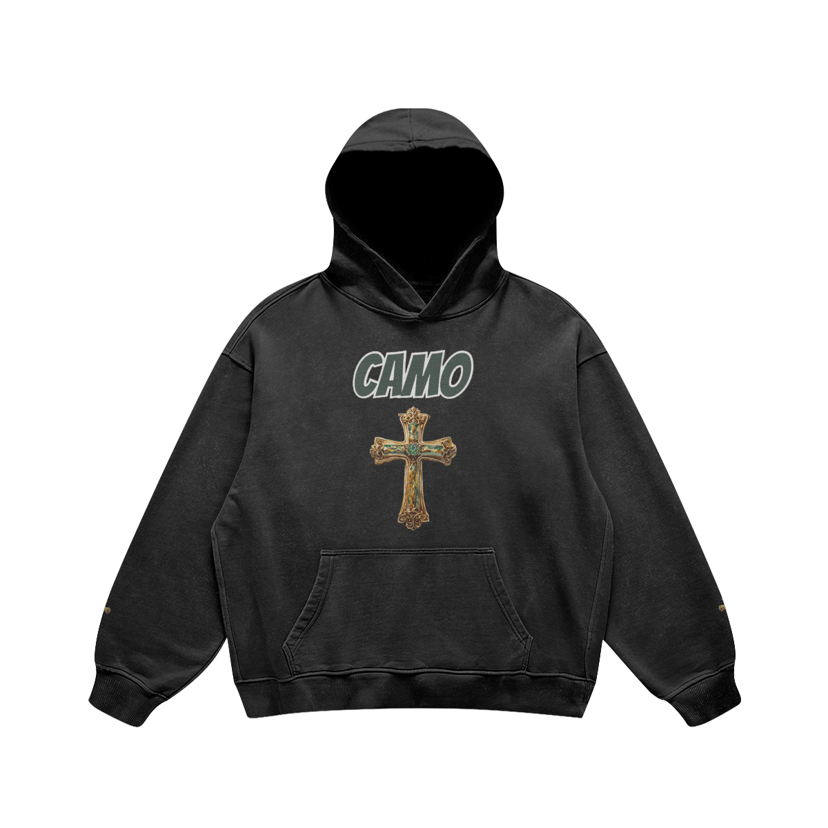 Camo Cross Oversized Washed Hoodie