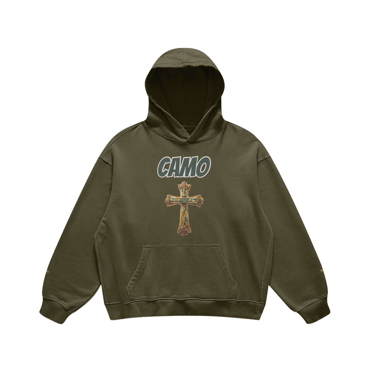 Camo Cross Oversized Washed Hoodie